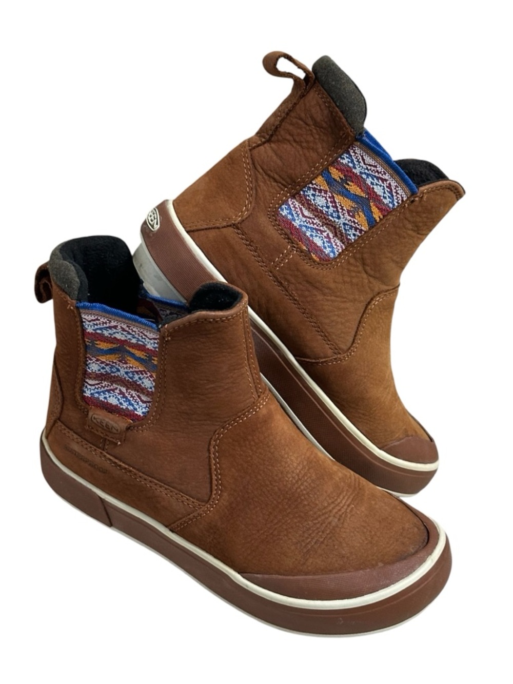 KEEN Elsa II Chelsea Waterproof Leather Boot size 5 women’s brown Aztec sides
